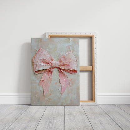 Soft Pink Bow – Romantic Textured Palette Knife Wall Art