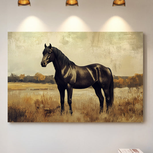 Majestic Black Stallion – Rustic Western Horse Wall Art Print