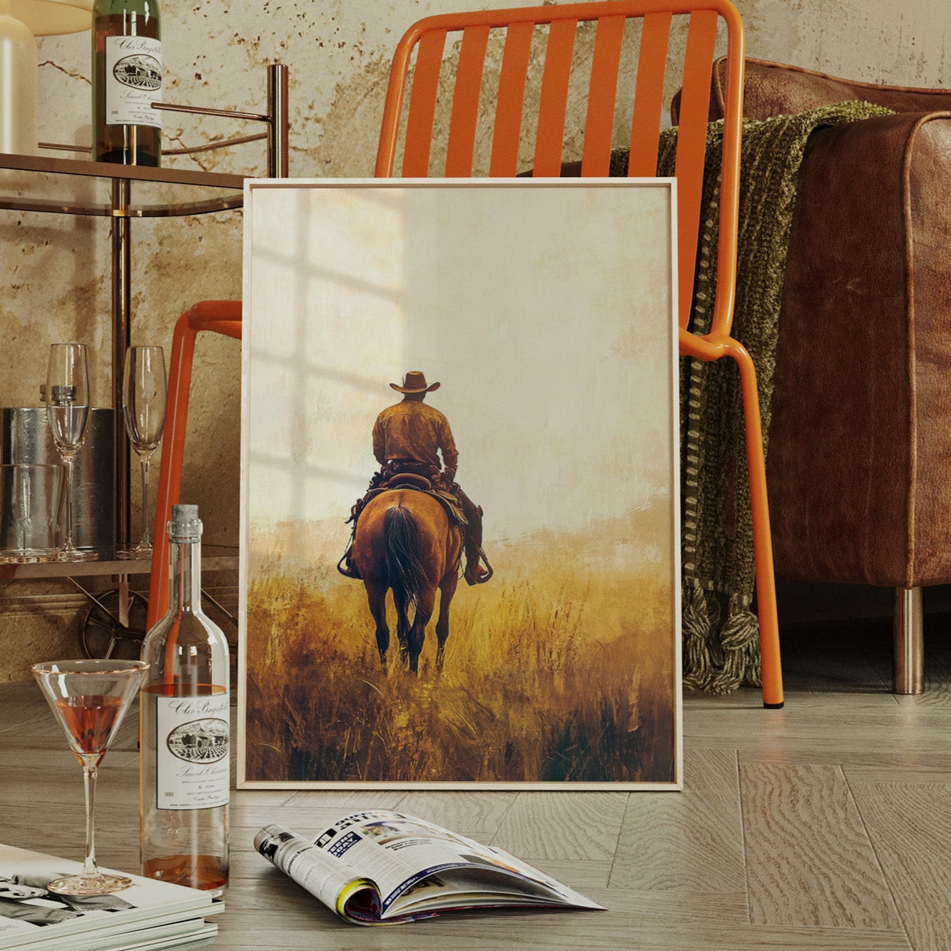 Lone Cowboy on Horseback – Rustic Western Wall Art