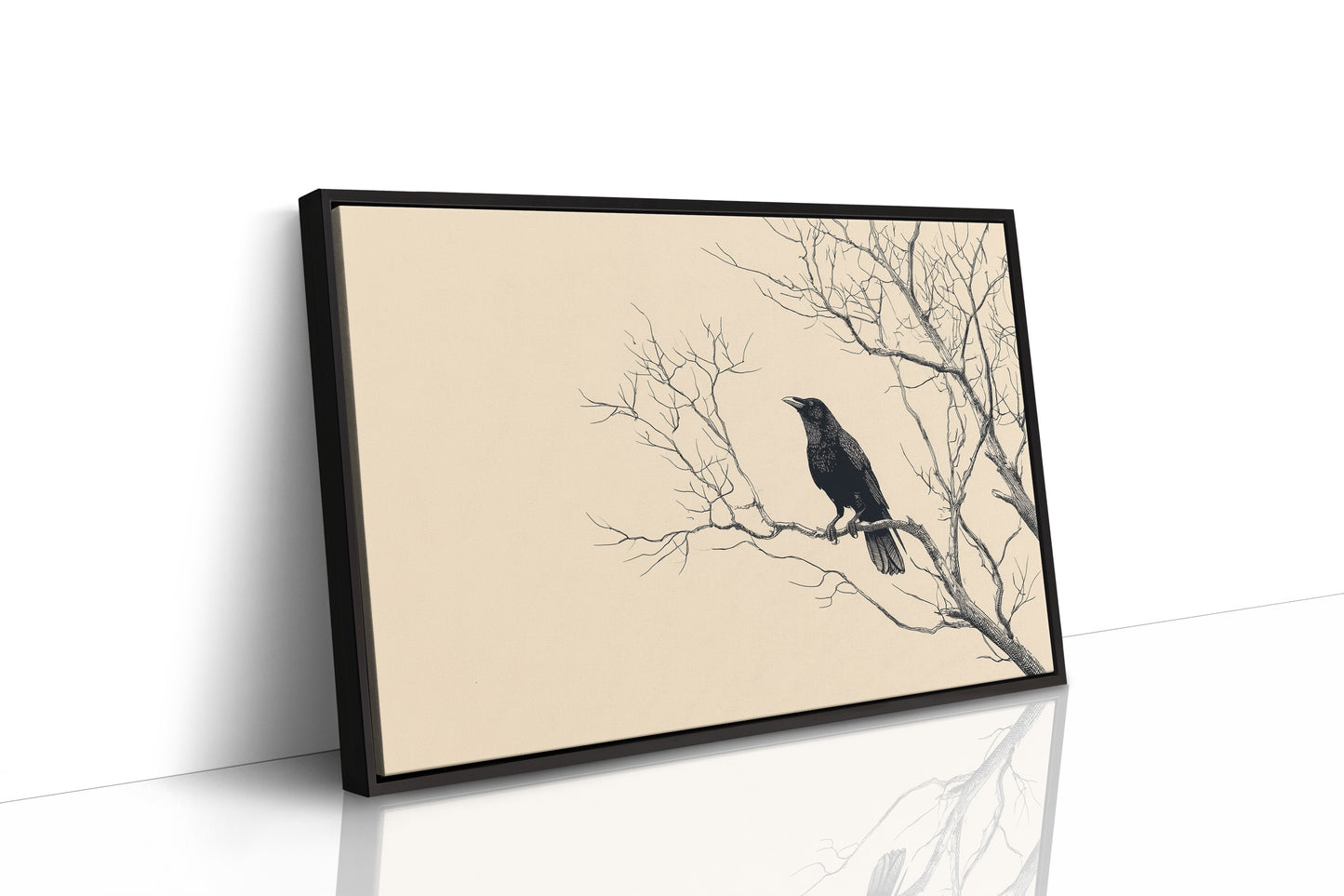 Raven Perches On Winter Branches