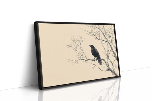 Raven Perches On Winter Branches