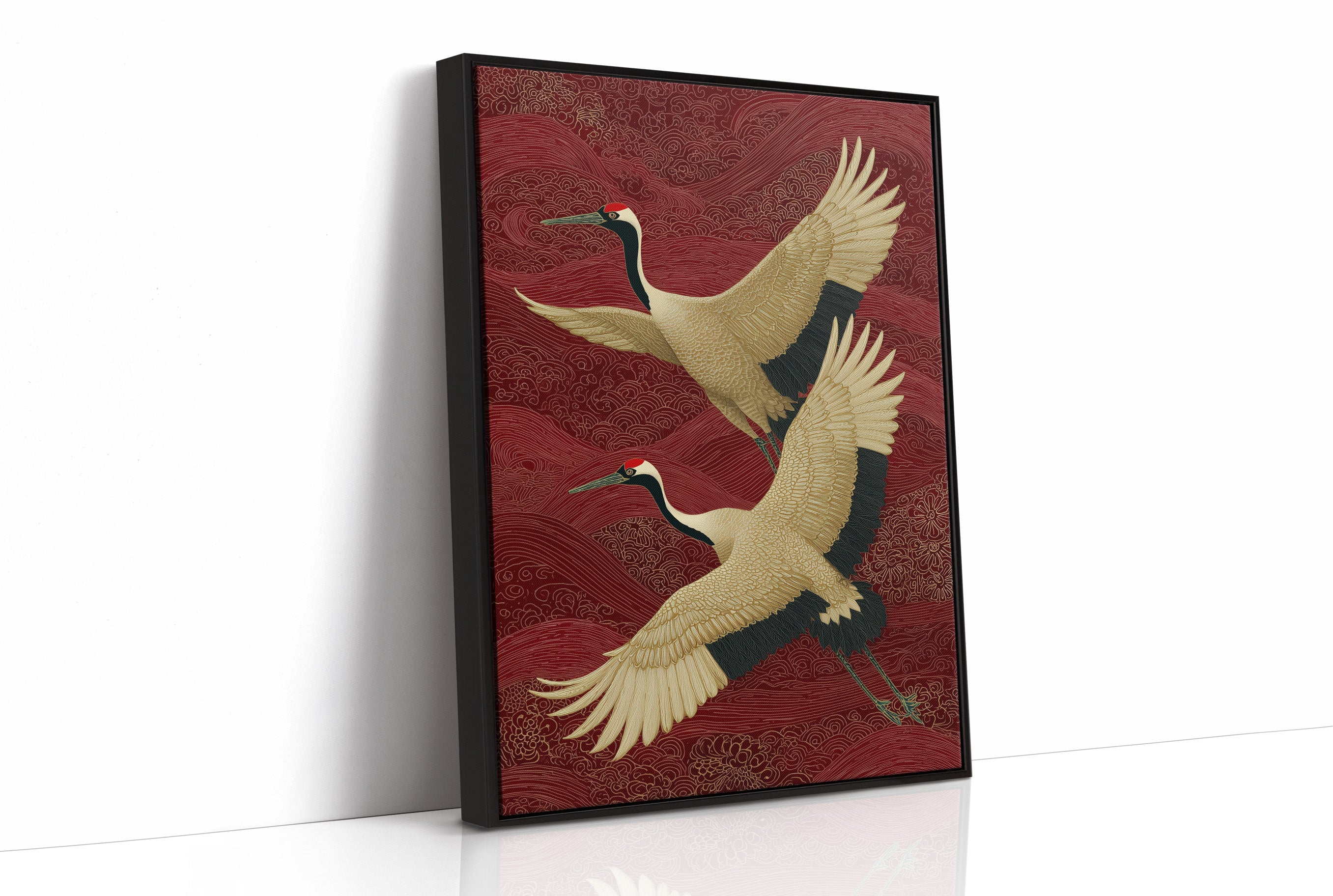 Cranes Across Crimson Skies