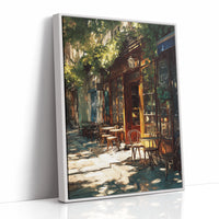 Sunlit Tables Awaiting Conversation