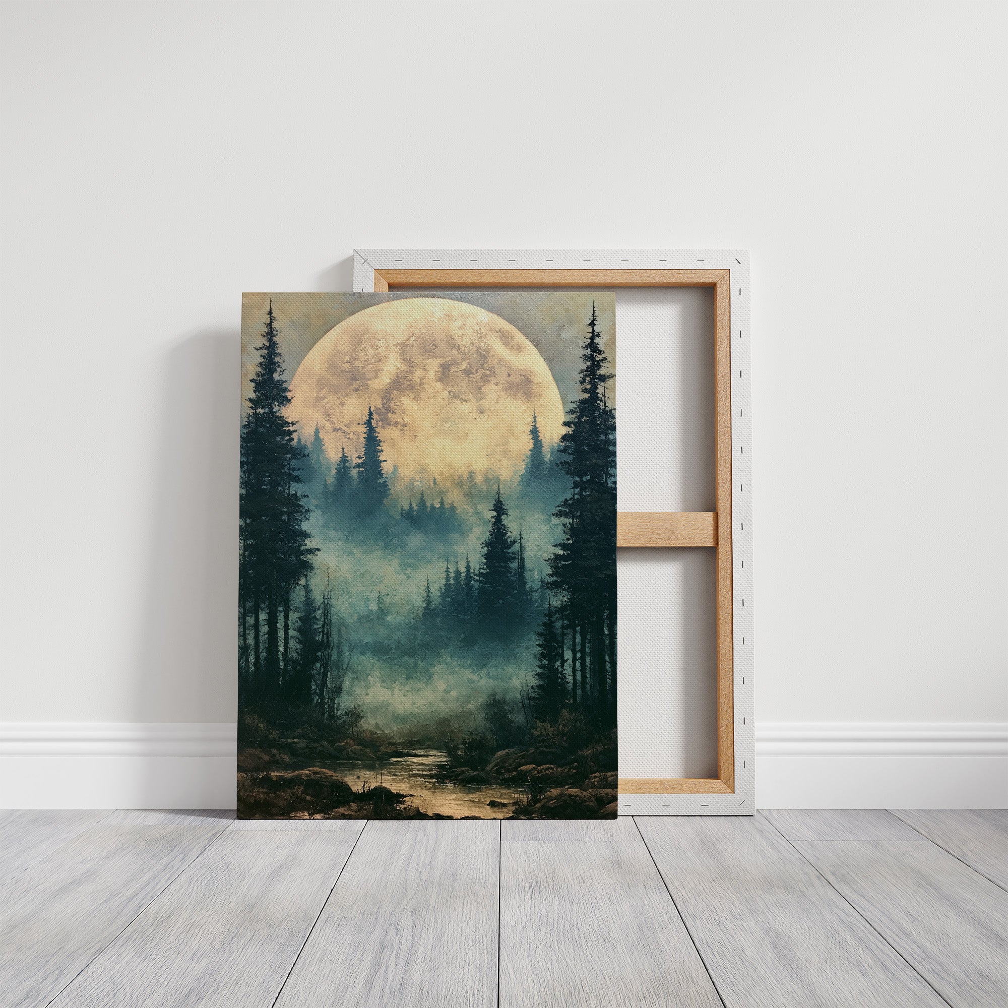 Golden Moon Over Pine Forest