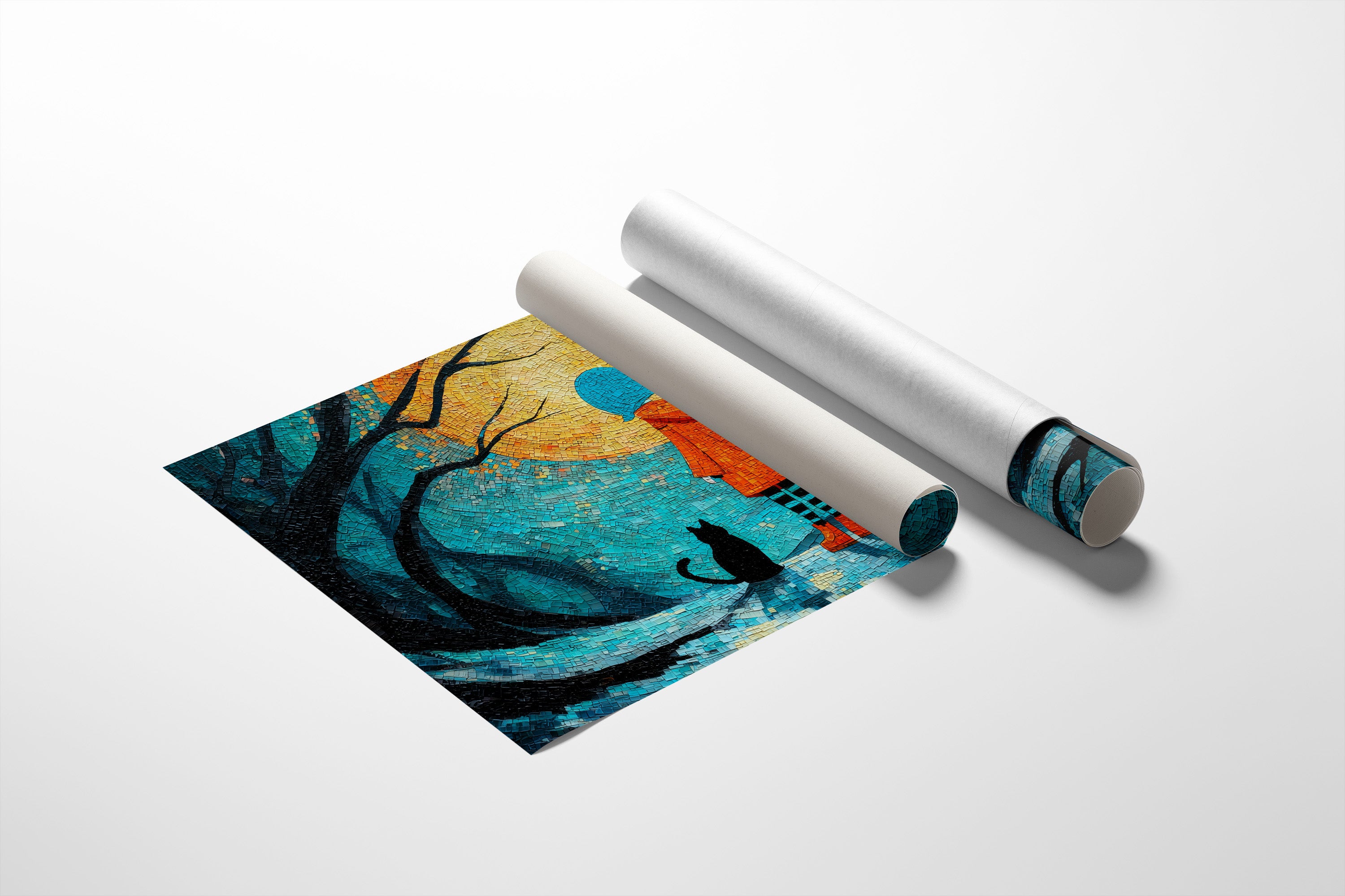 Child And Cat Beneath Glowing Moon