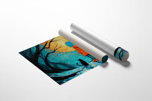 Child And Cat Beneath Glowing Moon