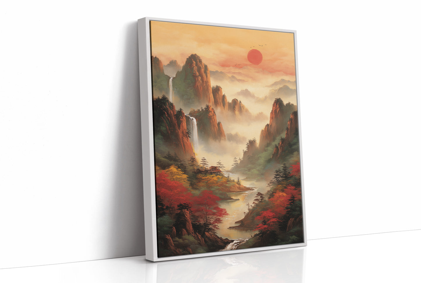 Red Maples Dance Through Mountain Mist