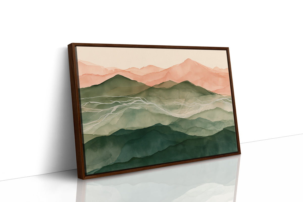 Coral Dawn Over Green Ridges
