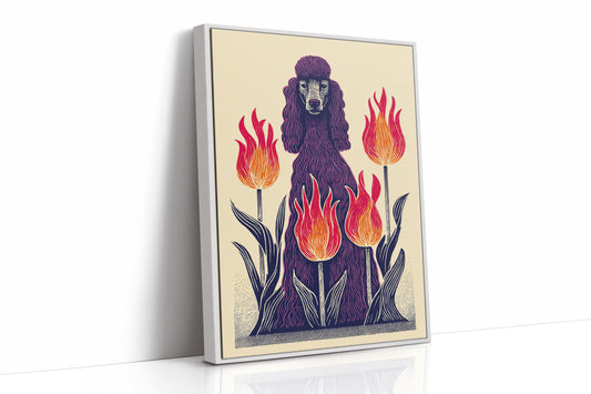 Poodle Amidst Fiery Blooms