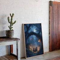 Three Figures Beneath the Moonlit Canopy