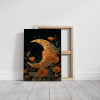 Copper Crescent Among Starlit Petals