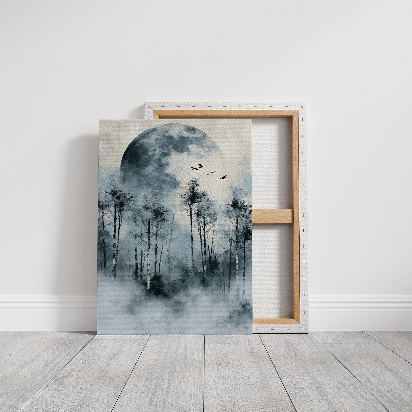 Ice Blue Moon Through Birch Fog