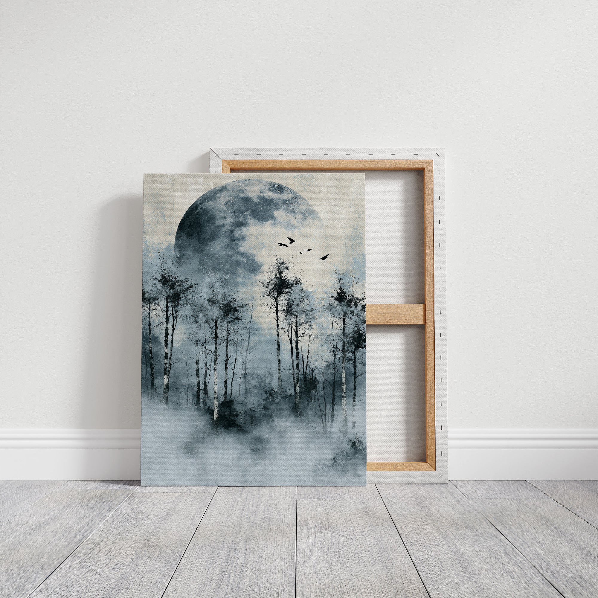 Ice Blue Moon Through Birch Fog