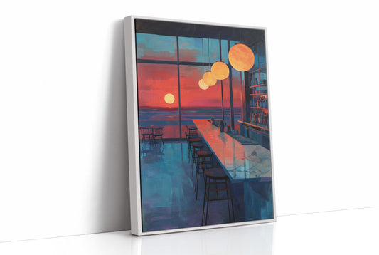 Lanterns Float Above Empty Barstools