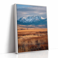 Golden Grasses Beneath Snowy Peaks