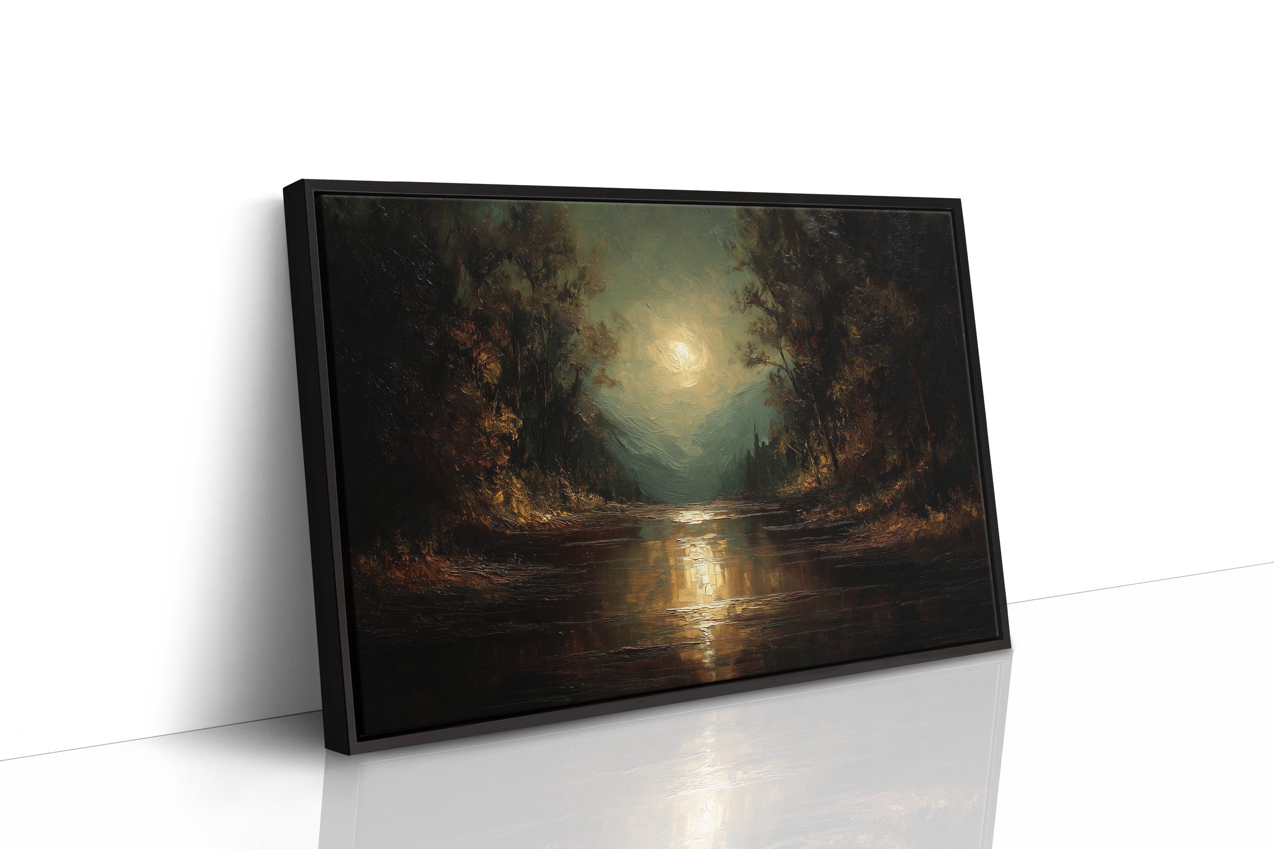 Moonlit River Between Ancient Trees