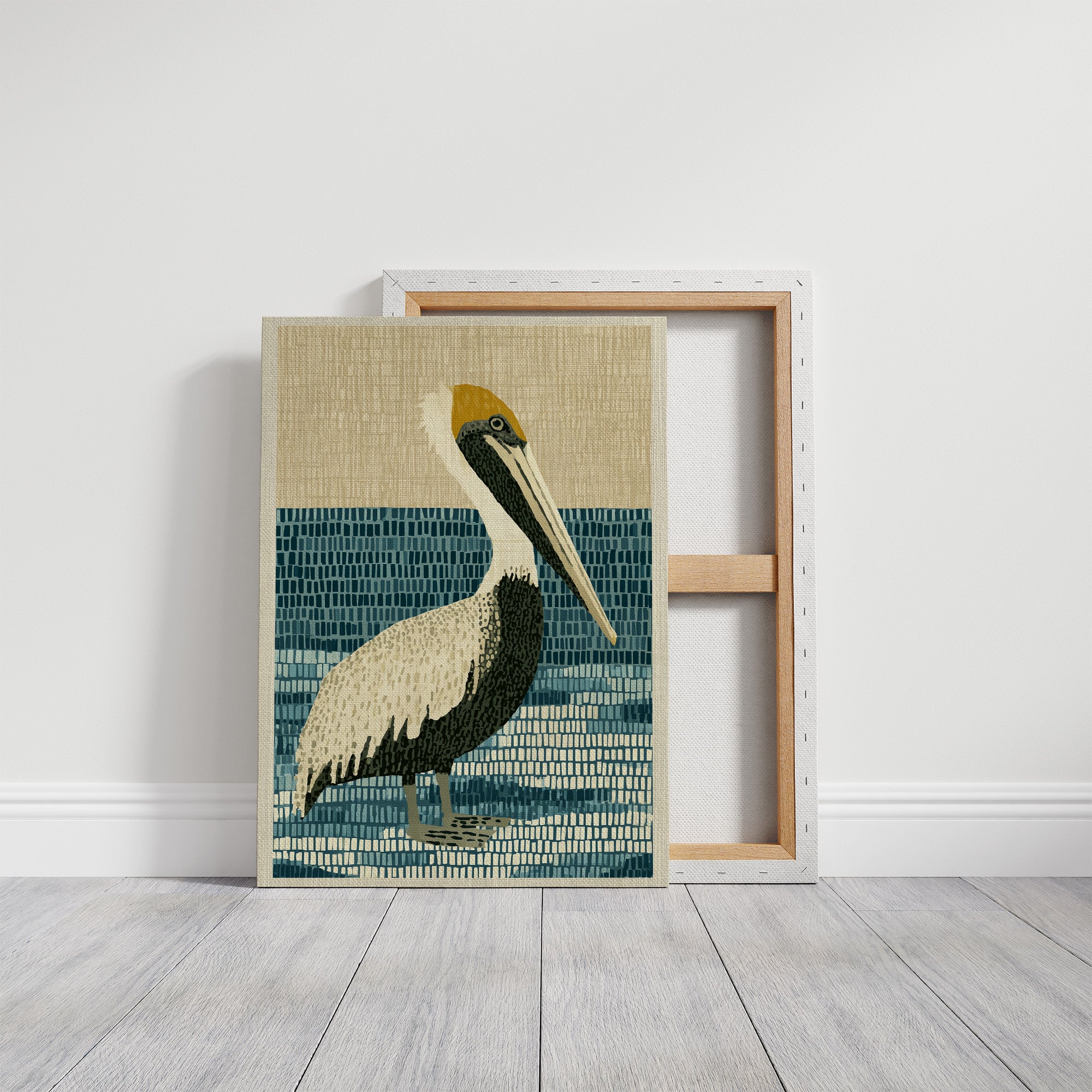Pelican in Woven Waves