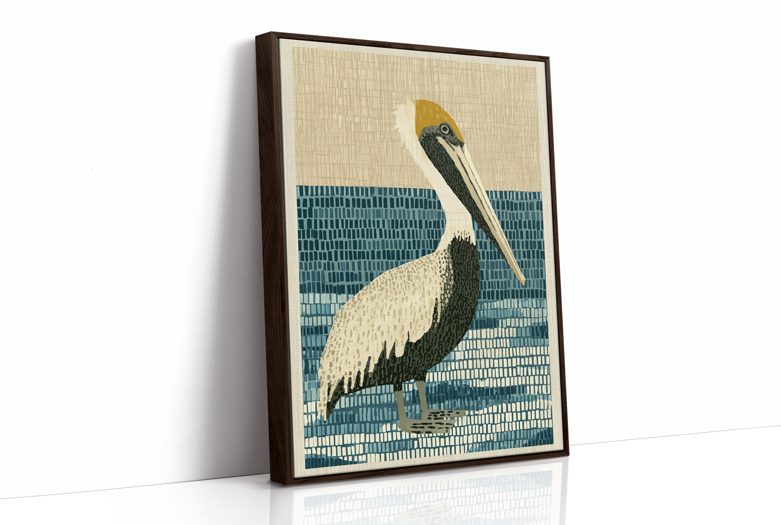 Pelican in Woven Waves
