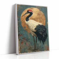 Noble Crane Against Golden Moon