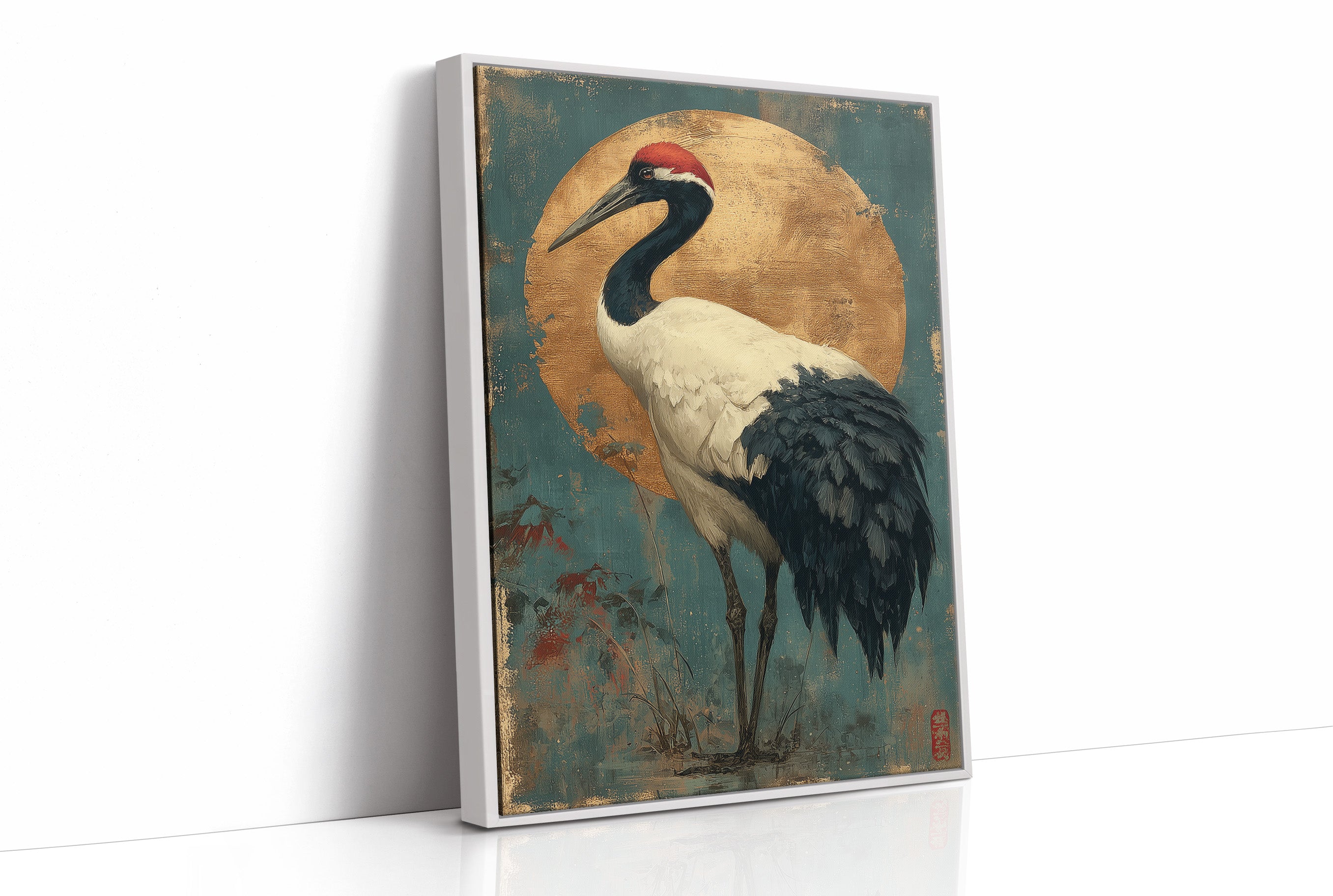 Noble Crane Against Golden Moon