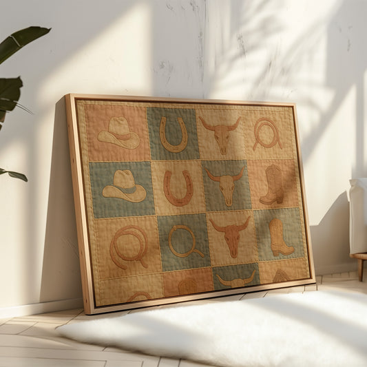Western Icons Patchwork Quilt Print