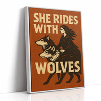 She Rides With Wolves Rustic Art Print