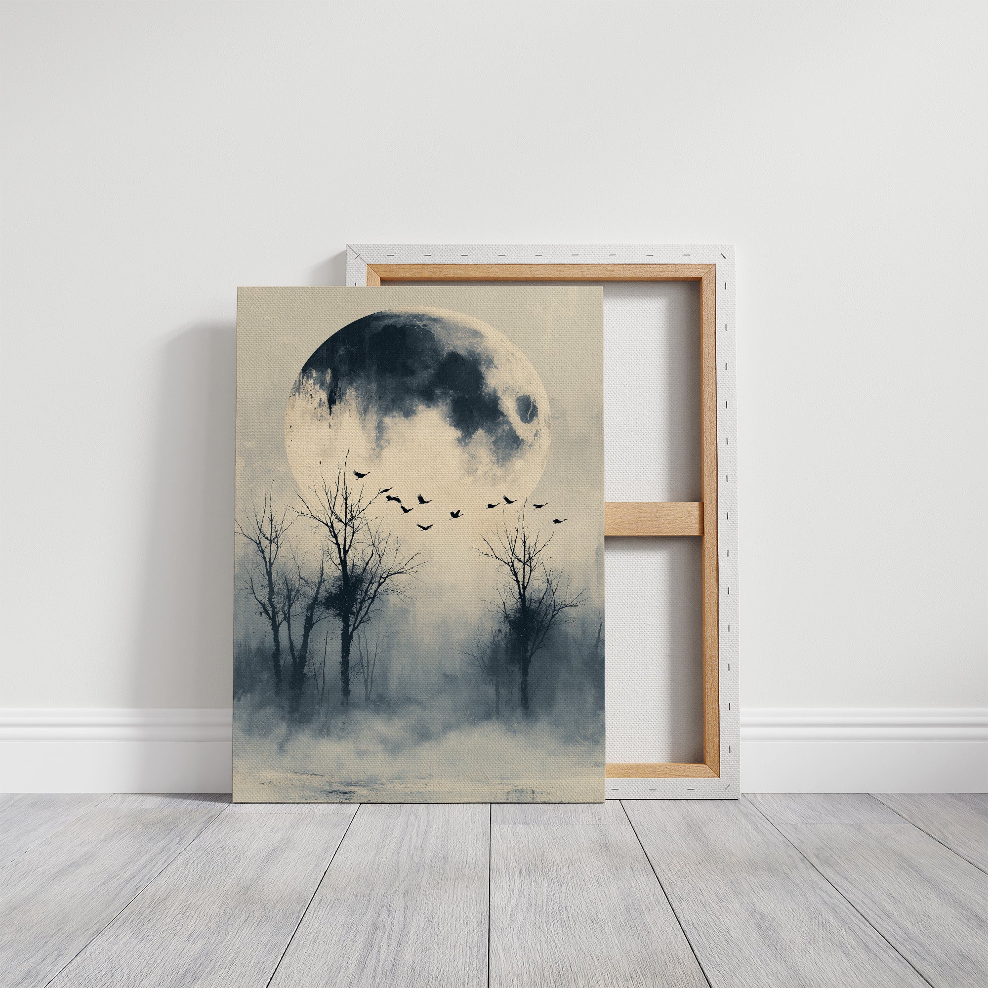 Geese Take Flight Beneath the Shadowed Moon