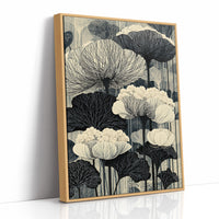 Poppies and Birches in Black Ink
