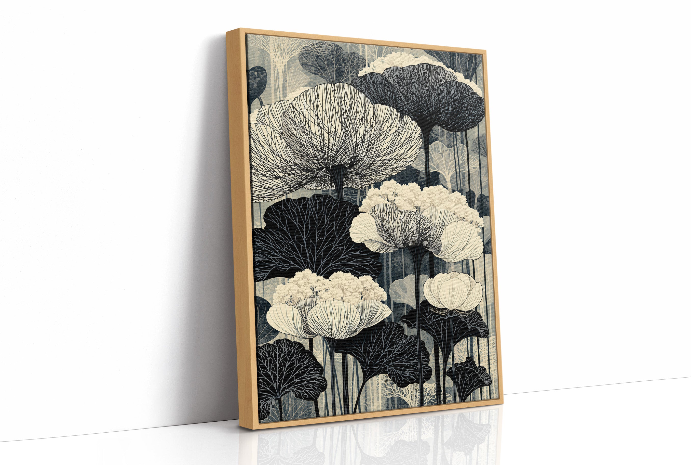 Poppies and Birches in Black Ink