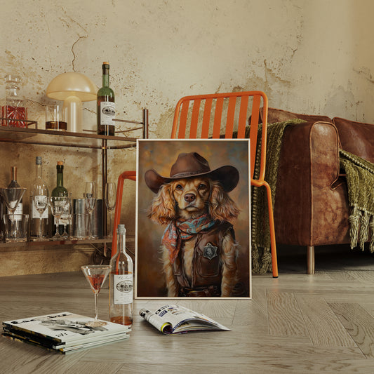 Cocker Spaniel Sheriff in Turquoise and Rust