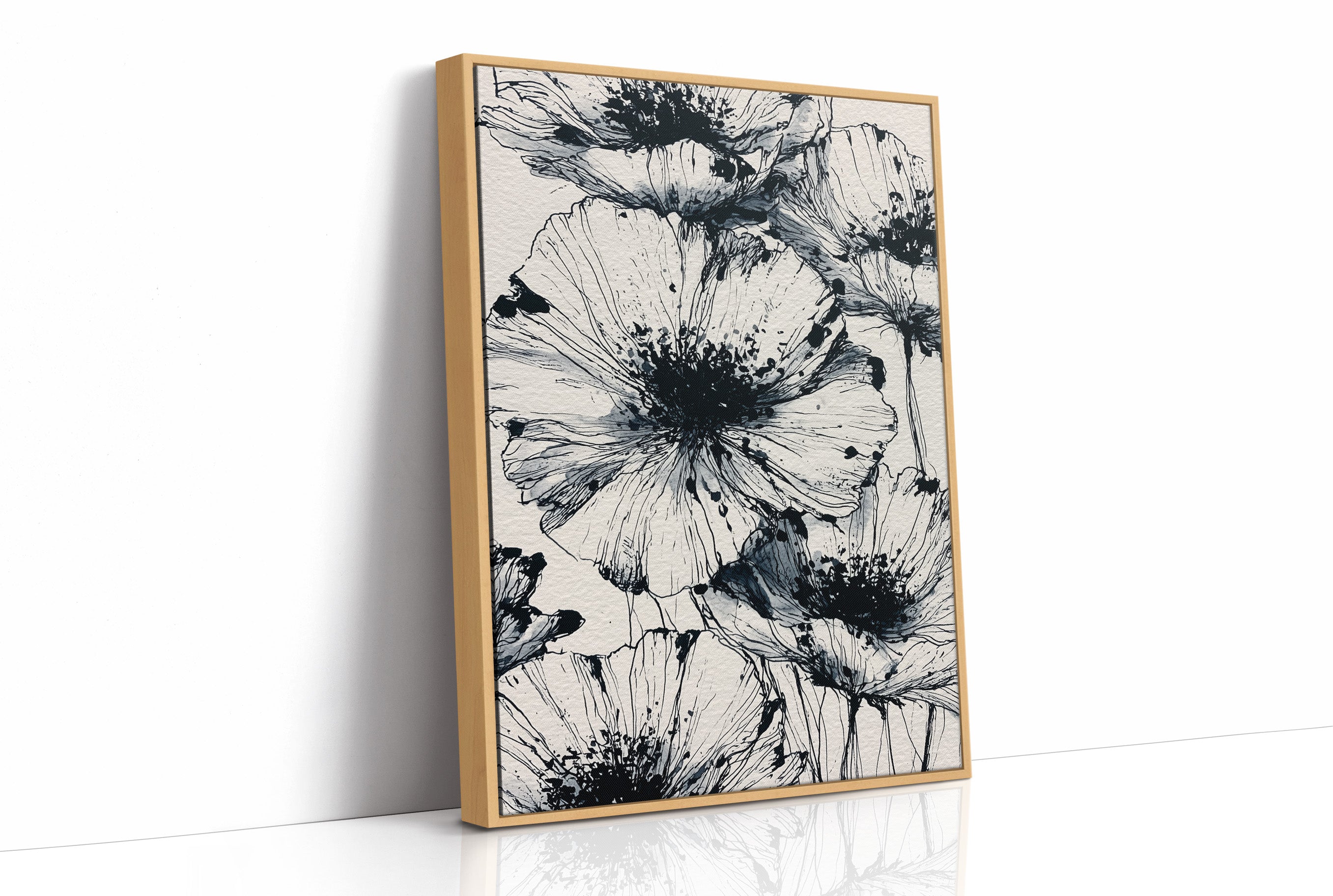 Poppies in Ink Splatter