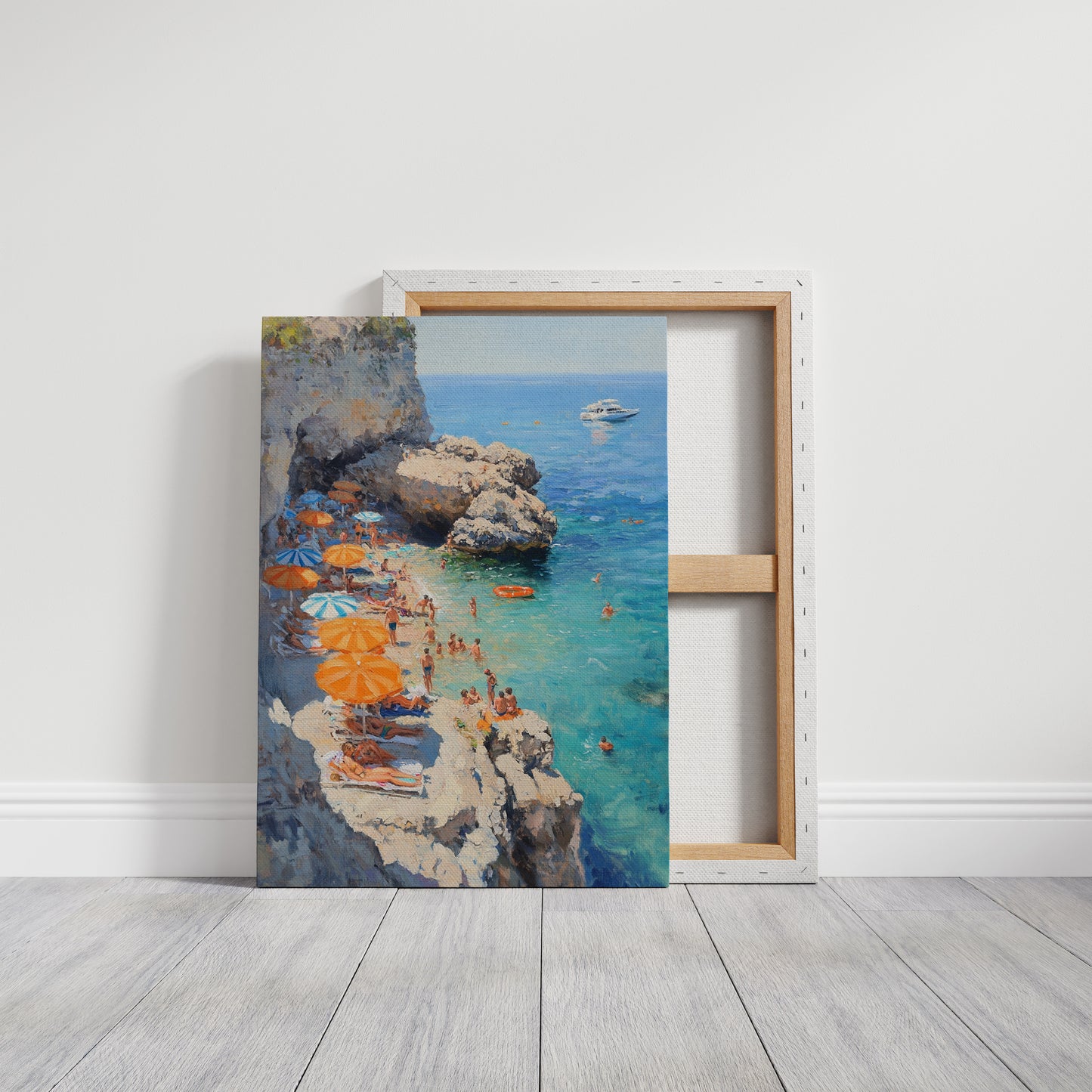 Orange Umbrellas Line Mediterranean Shores