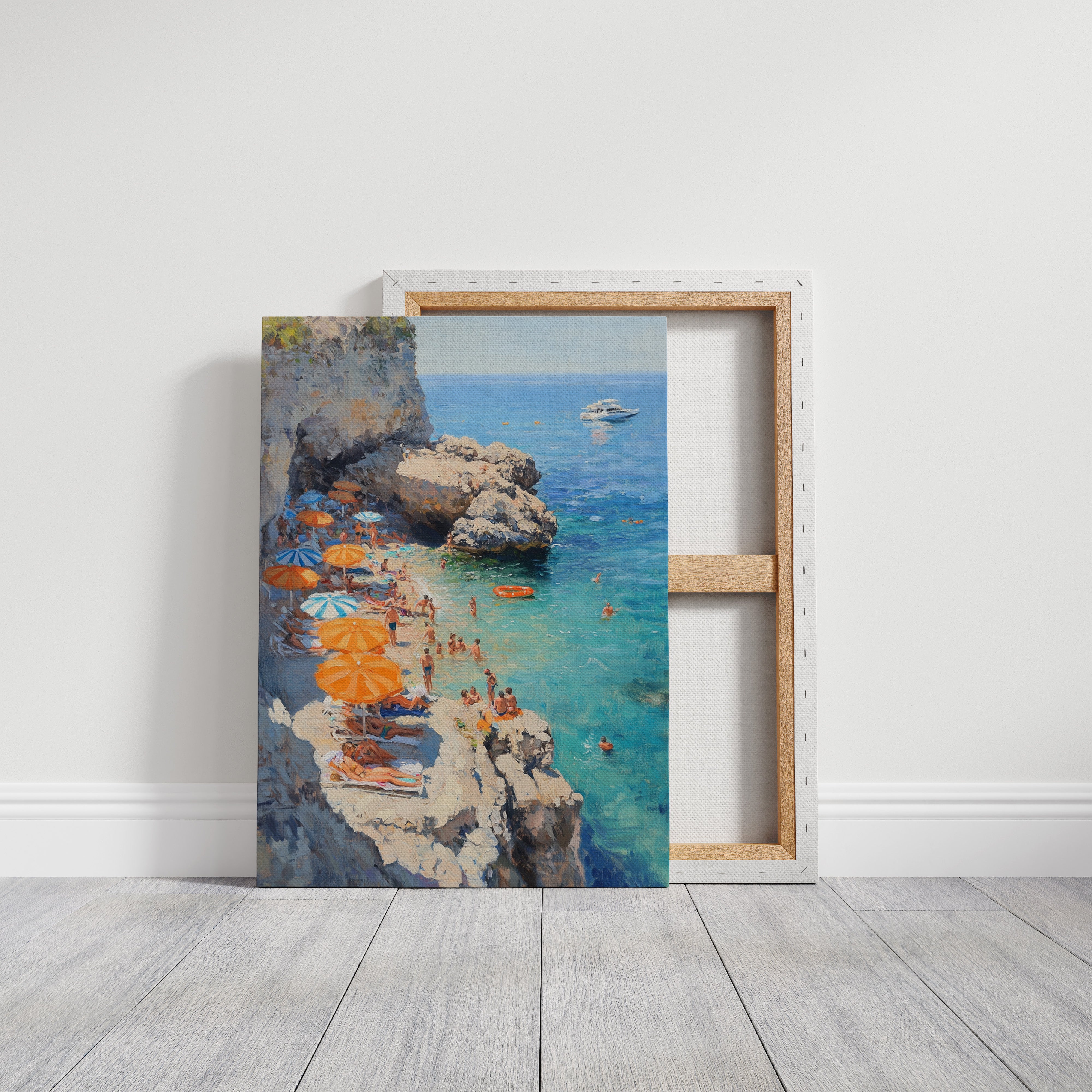 Orange Umbrellas Line Mediterranean Shores