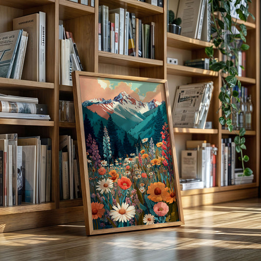 Floral Tapestry Beneath Mountain Peaks