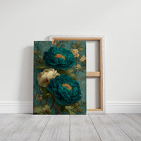 Teal Peonies on a Weathered Wall