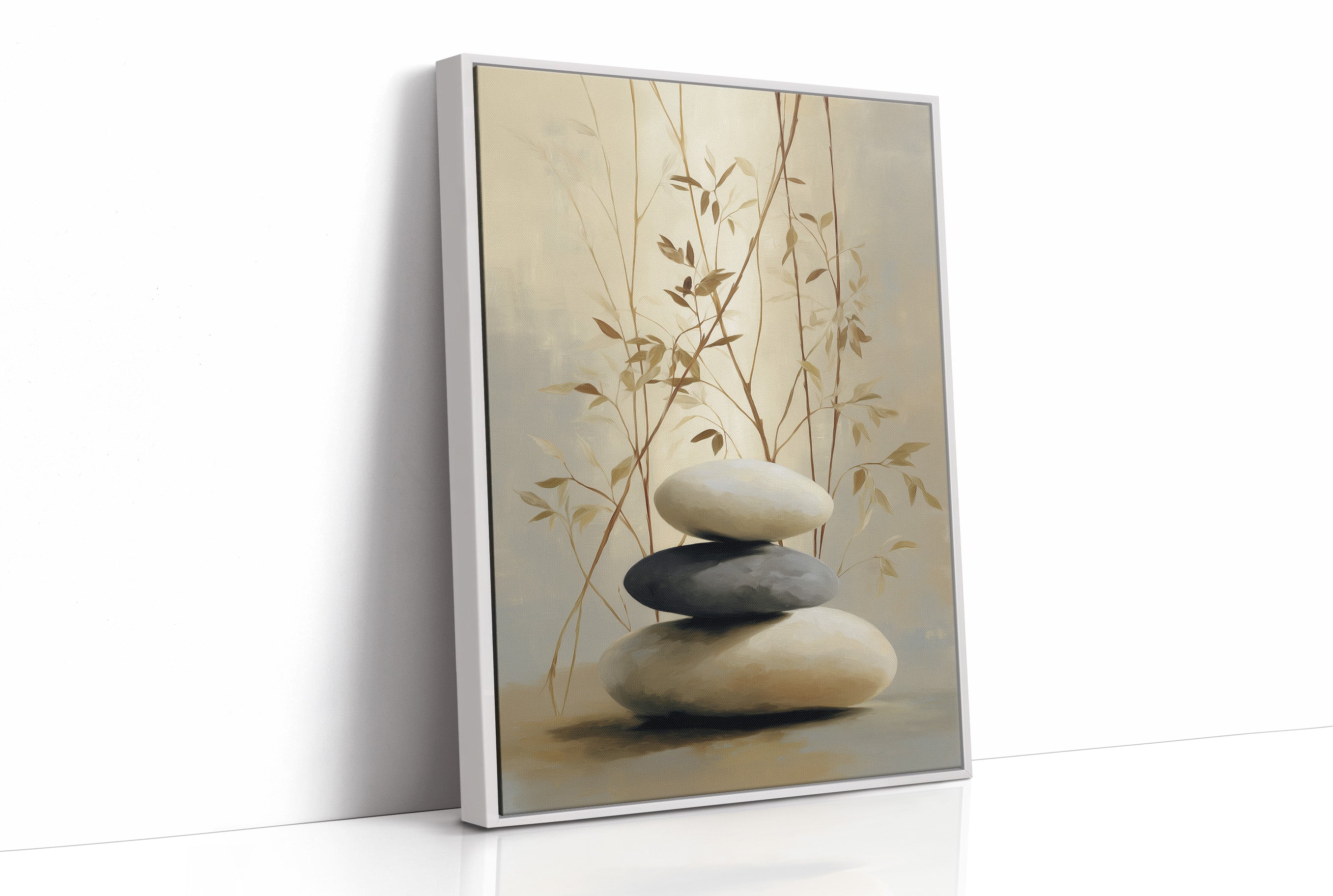 Stones Rest Among Bamboo Leaves