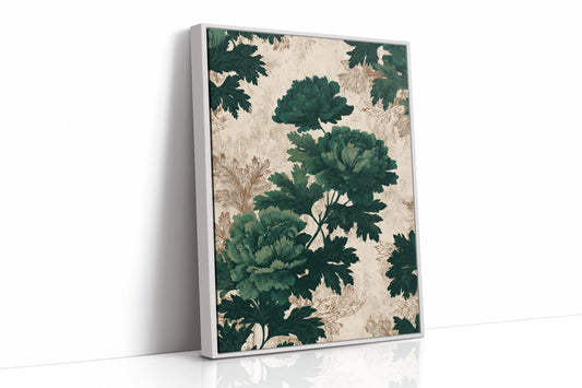 Emerald Blooms on Rustic Canvas