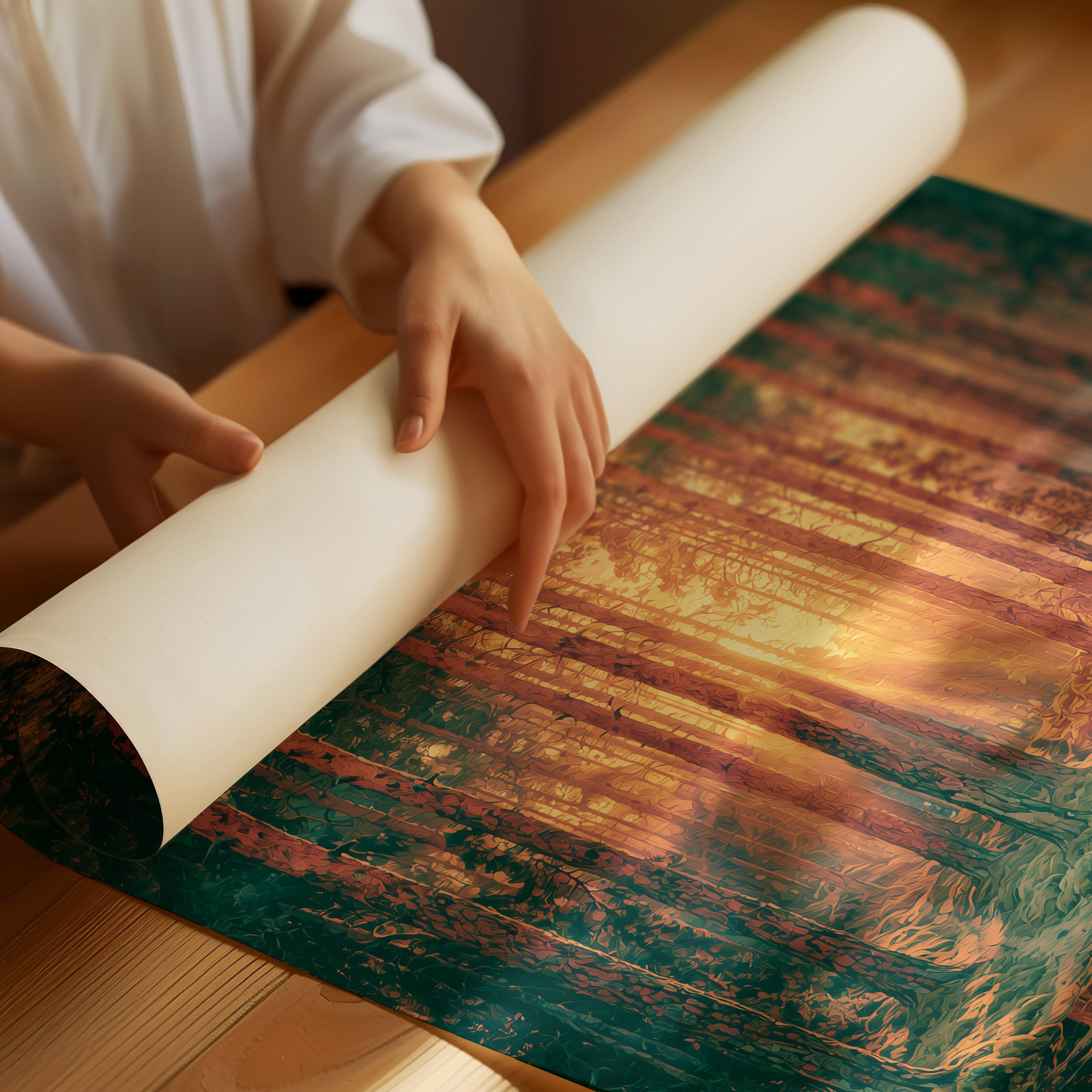Golden Hour Reflections: Pine Forest at Sunset
