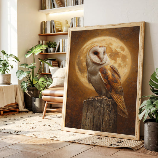 Barn Owl Beneath a Full Moon