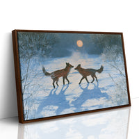 Two Foxes Under Winter Moon