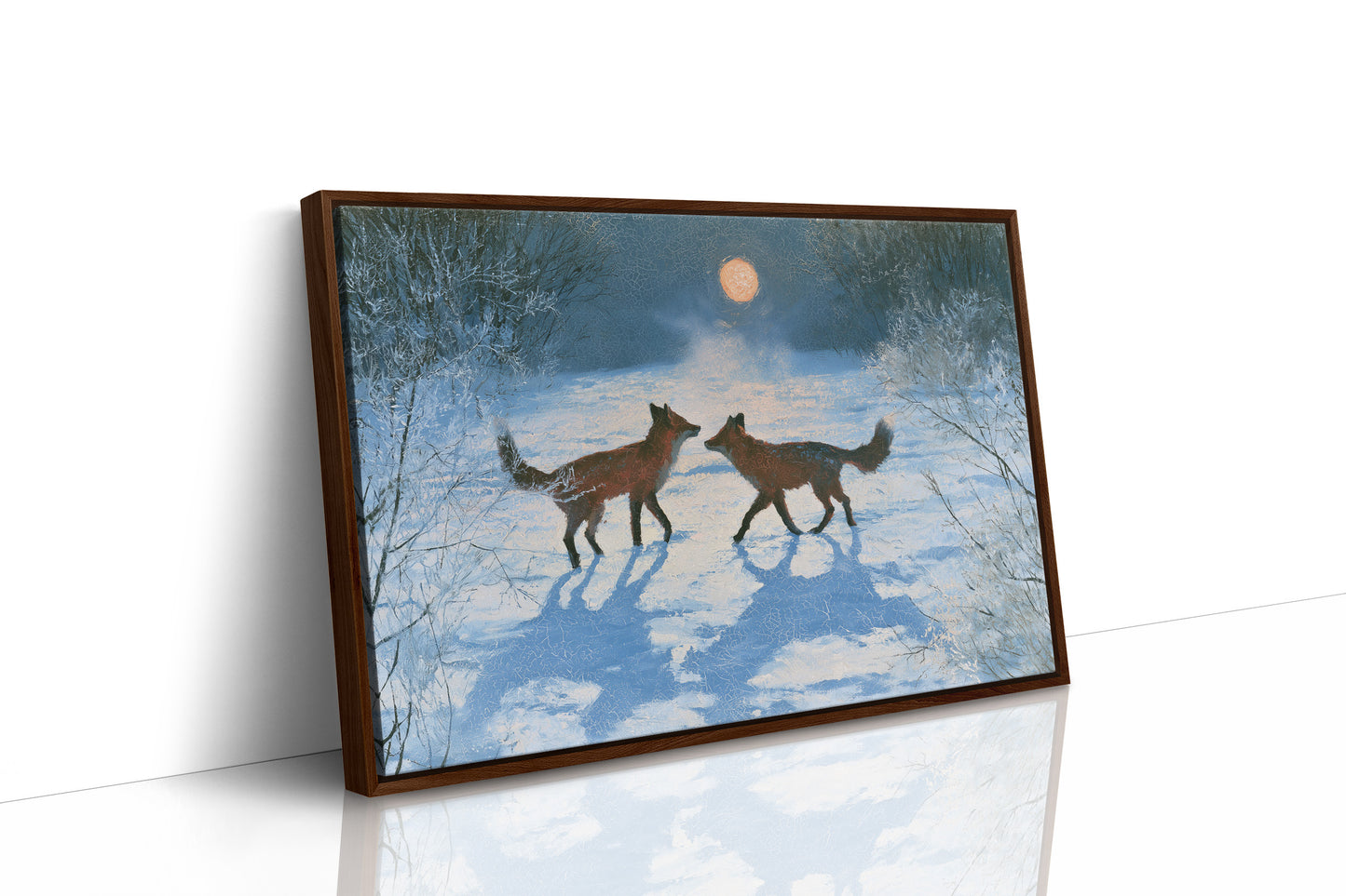 Two Foxes Under Winter Moon