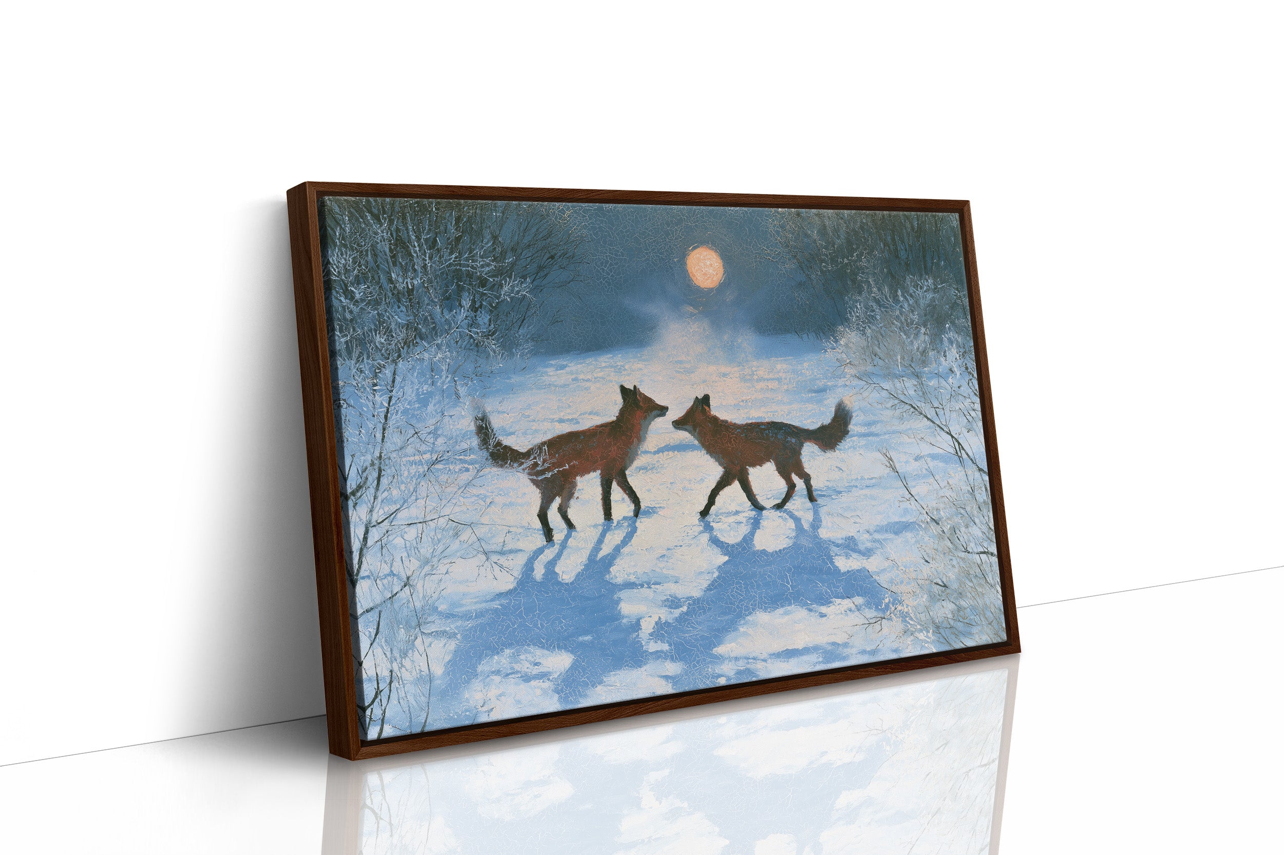 Two Foxes Under Winter Moon
