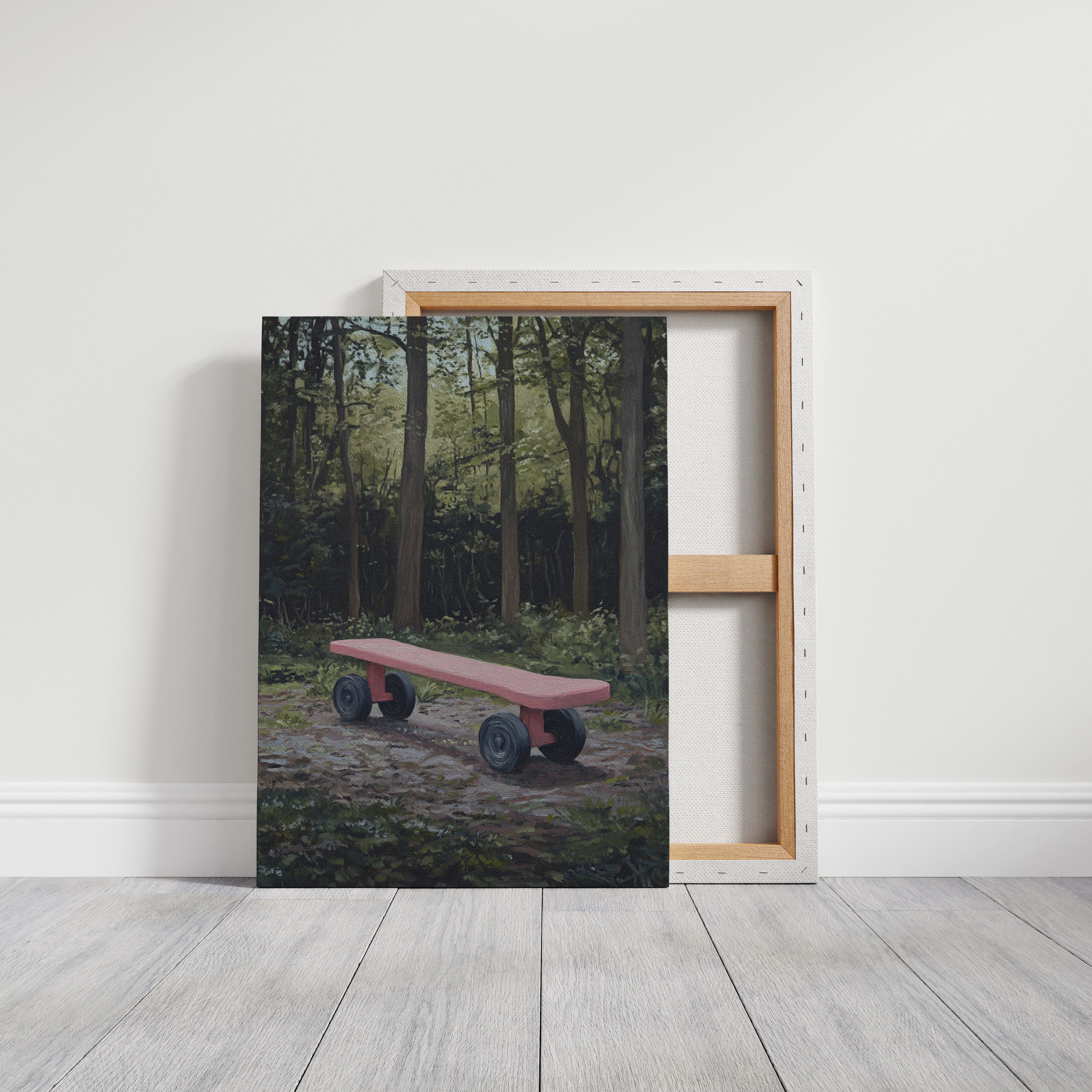 Pink Bench Waits In Forest Shade