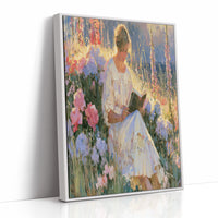Reading Girl In Sunlit Garden