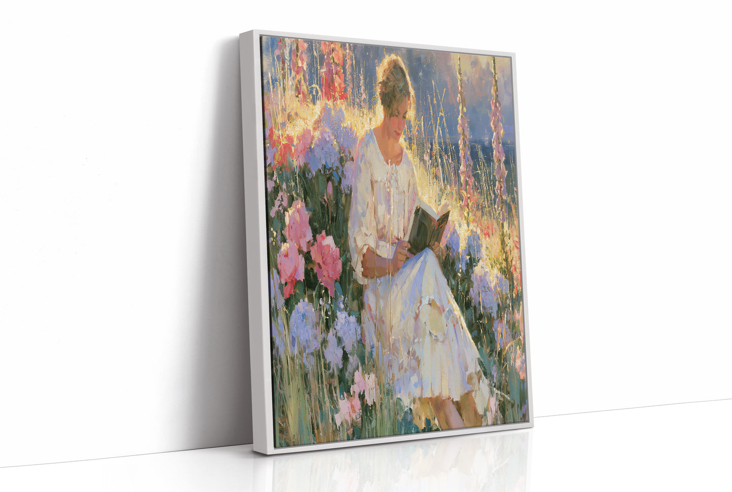 Reading Girl In Sunlit Garden