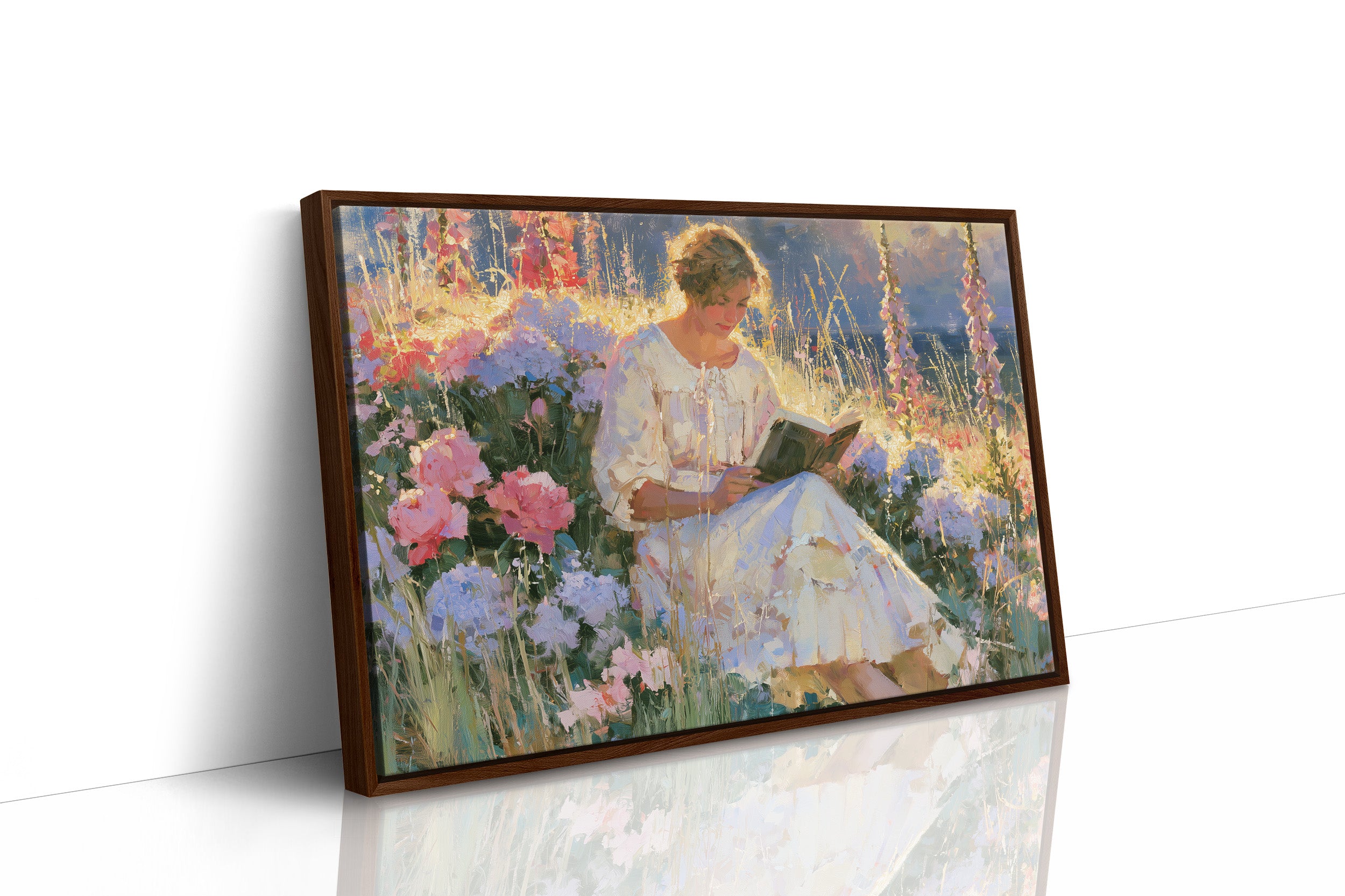 Reading Among Hollyhocks