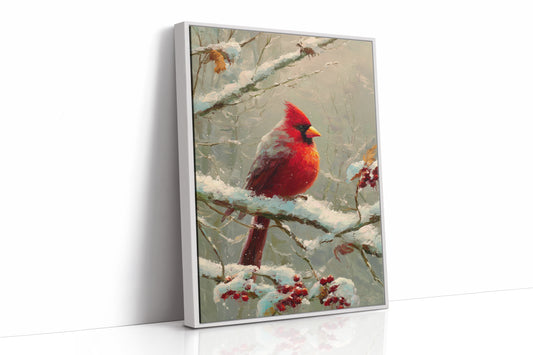 Crimson Among Frosted Branches