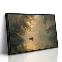 Solitary Boatman Crosses Golden Mist