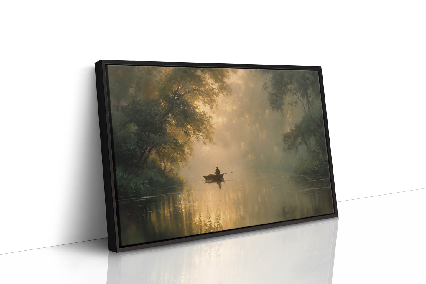 Solitary Boatman Crosses Golden Mist