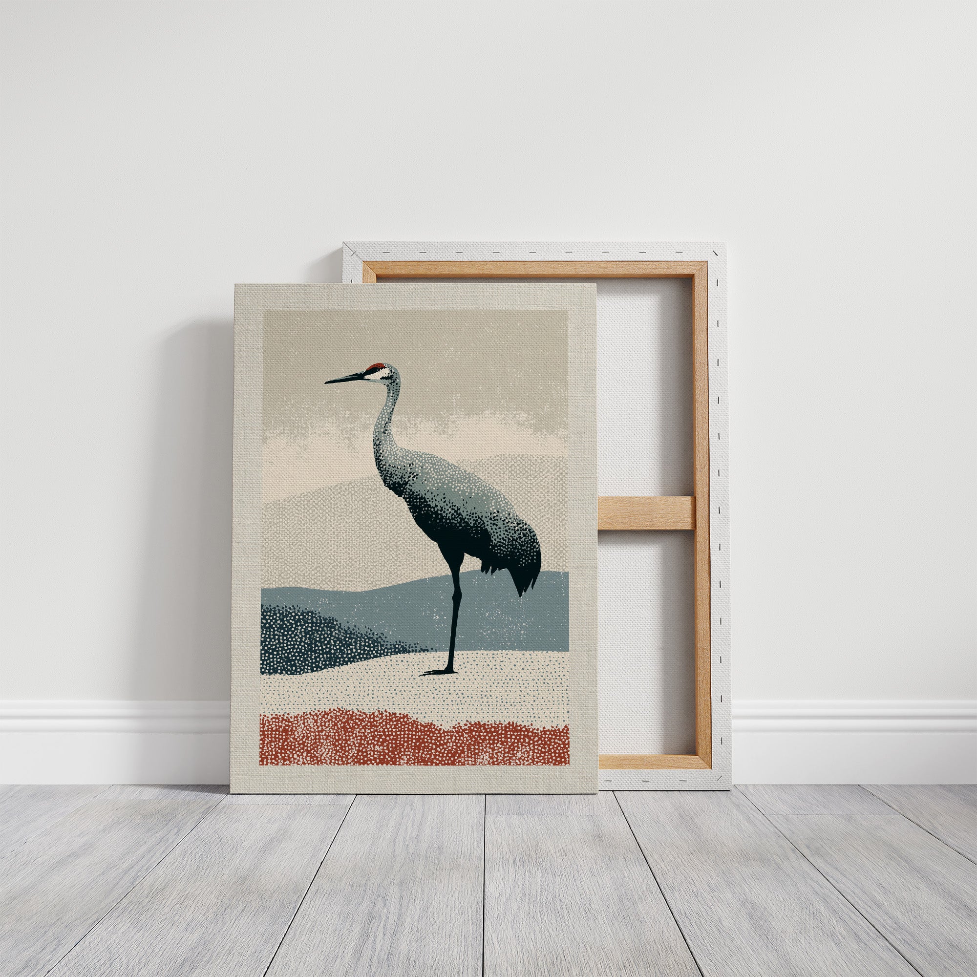 Stippled Crane: A Halftone Landscape